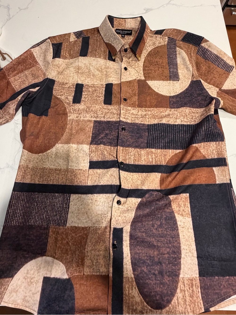 Dolce & Gabbana Brown and Cream Geometric Button-Down Shirt